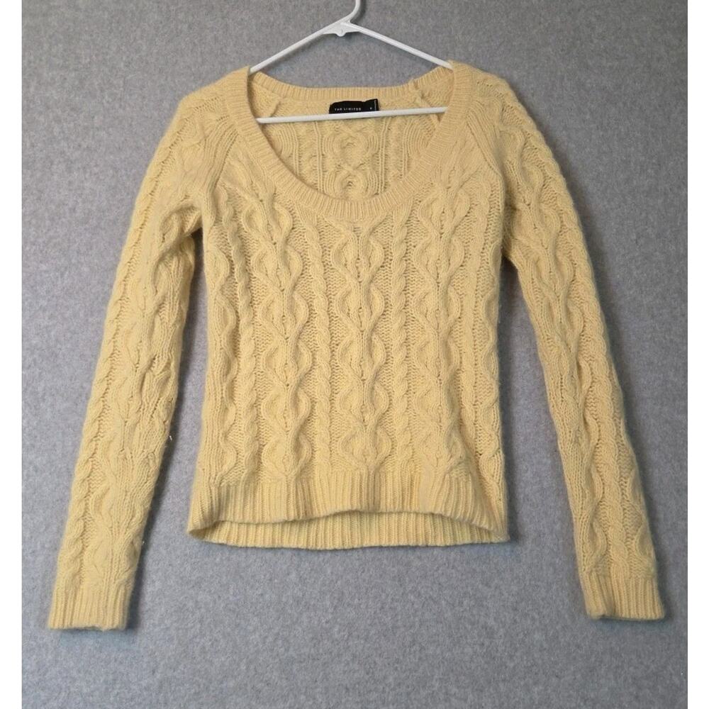 Vtg Y2K The Limited Angora Lambswool Yellow Cable Knit LS Sweater Women's Medium
